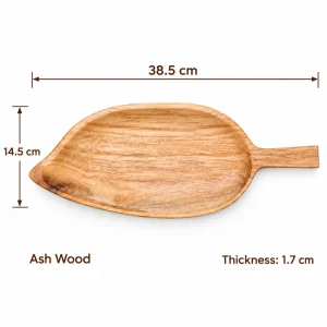 Large Leaf Handle Tray – Ash Wood 1 Large Leaf Handle Tray overall dimensions 38.5 × 14.5 × 1.7 cm in ash wood