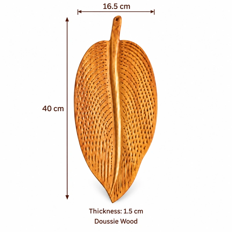 Lattice Leaf Wood Tray overall dimensions 40 × 16.5 × 1.5 cm in doussie wood Lattice Leaf Wood Tray overall dimensions 40 × 16.5 × 1.5 cm in doussie wood