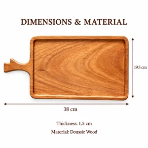 Wood Tray with Branch Handle dimensions 38 by 19.5 cm and 1.5 cm thick