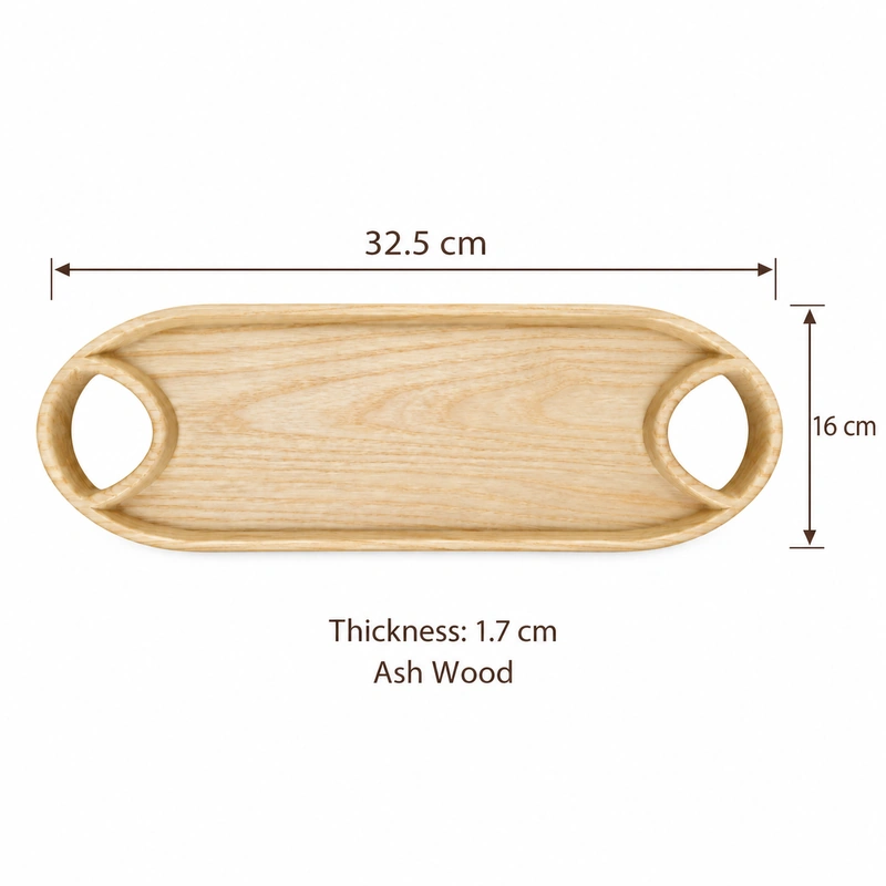 Oval Wood Tray with Handles overall dimensions 32.5 × 16 × 1.7 cm in ash wood Oval Wood Tray with Handles overall dimensions 32.5 × 16 × 1.7 cm in ash wood