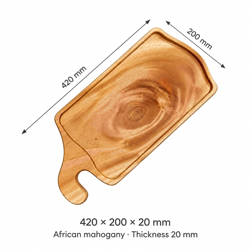 African Mahogany Curved Handle Tray 42 x 20 cm dimensions 420 × 200 × 20 mm and African mahogany material African Mahogany Curved Handle Tray 42 x 20 cm dimensions 420 × 200 × 20 mm and African mahogany material
