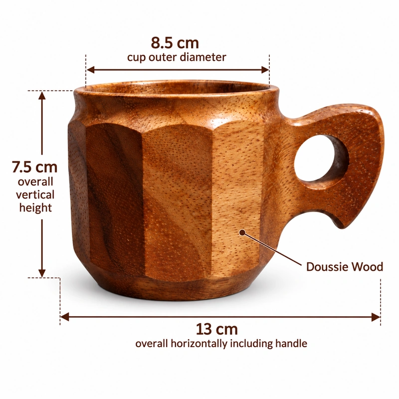 Faceted Double Hole Cup overall dimensions 13 × 8.5 × 7.5 cm in doussie wood Faceted Double Hole Cup overall dimensions 13 × 8.5 × 7.5 cm in doussie wood