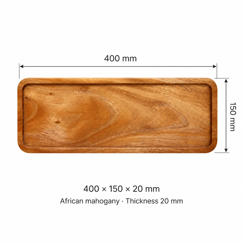 African Mahogany Long Tray 40 x 15 cm dimensions 400 × 150 × 20 mm and African mahogany material African Mahogany Long Tray 40 x 15 cm dimensions 400 × 150 × 20 mm and African mahogany material