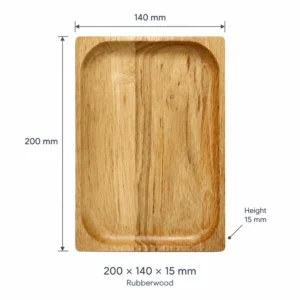 Rubberwood Rectangular Tray 20 x 14 cm dimensions 200 × 140 × 15 mm and Rubberwood material