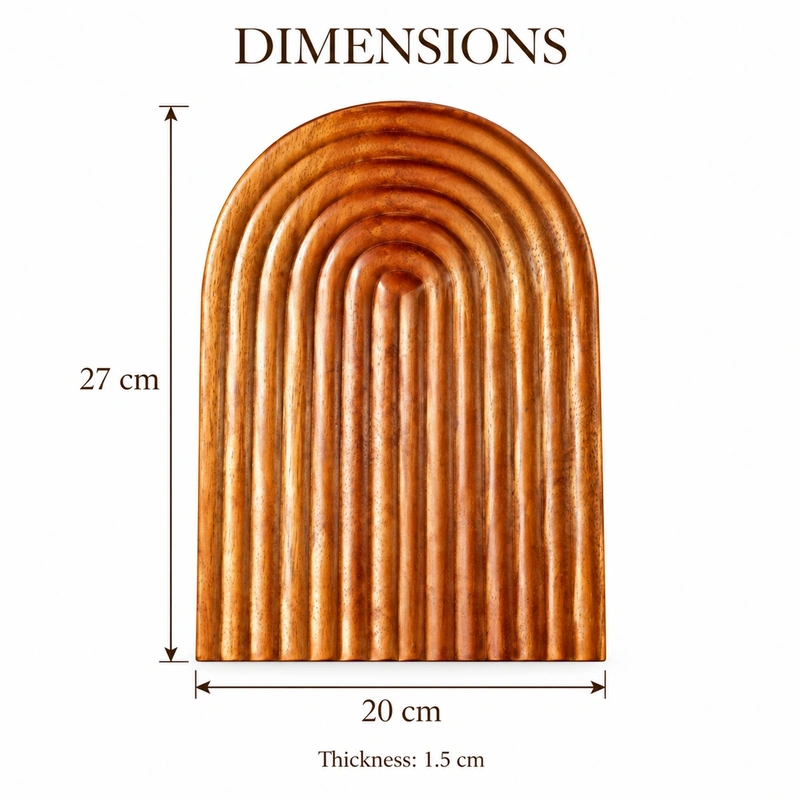 Arched Doussie Wood Tray dimensions, 27 by 20 cm and 1.5 cm thick Arched Doussie Wood Tray dimensions, 27 by 20 cm and 1.5 cm thick