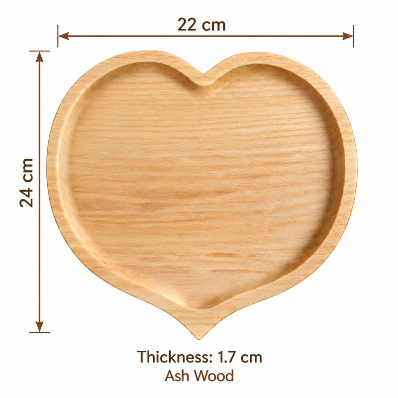Heart Ash Wood Tray overall dimensions 24 × 22 × 1.7 cm in ash wood Heart Ash Wood Tray overall dimensions 24 × 22 × 1.7 cm in ash wood