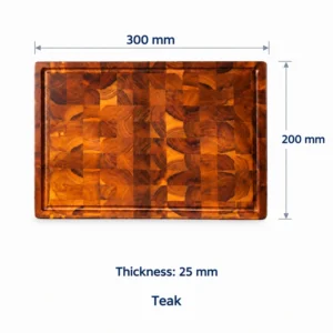Teak End Grain Cutting Board 30 x 20 cm, 300 × 200 × 25 mm, Teak