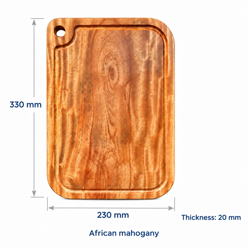 Thớt xà cừ chữ nhật dimensions African Mahogany Cutting Board 33 x 23 cm, 330 × 230 × 20 mm, African mahogany