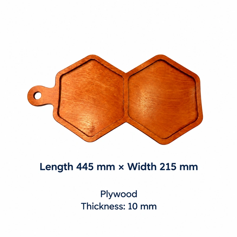 Plywood Double Hexagon Tray 44.5 x 21.5 cm, 445 × 215 × 10 mm, Plywood Plywood Double Hexagon Tray 44.5 x 21.5 cm, 445 × 215 × 10 mm, Plywood
