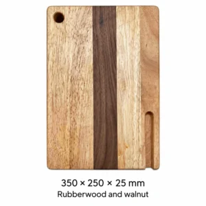 Rubberwood Walnut Cutting Board with Phone Slot 35 x 25 cm, 350 × 250 × 25 mm, Rubberwood and walnut