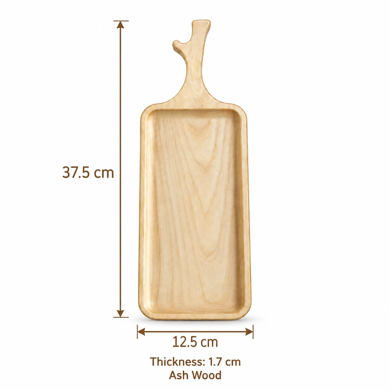 Slim Branch Handle Tray overall dimensions 37.5 × 12.5 × 1.7 cm in ash wood Slim Branch Handle Tray overall dimensions 37.5 × 12.5 × 1.7 cm in ash wood