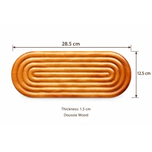 Compact Oval Grooved Tray overall dimensions 28.5 × 12.5 × 1.5 cm in doussie wood