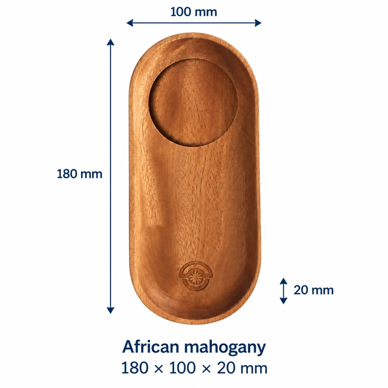 African Mahogany Oval Tray with Cup Recess 18 x 10 cm, 180 × 100 × 20 mm, African mahogany African Mahogany Oval Tray with Cup Recess 18 x 10 cm, 180 × 100 × 20 mm, African mahogany