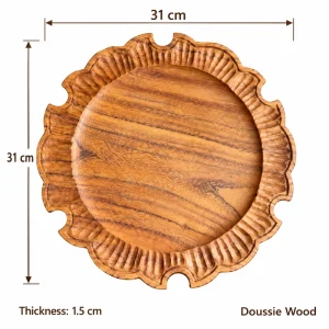 Scalloped Vintage Wood Tray – Doussie Wood 1 Scalloped Vintage Wood Tray overall dimensions 31 × 31 × 1.5 cm in doussie wood