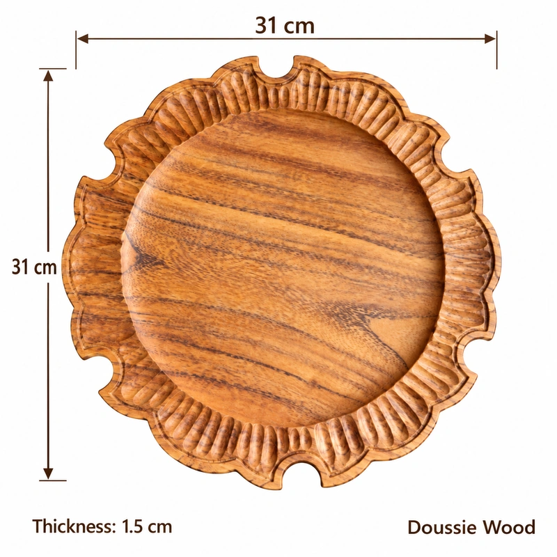 Scalloped Vintage Wood Tray overall dimensions 31 × 31 × 1.5 cm in doussie wood Scalloped Vintage Wood Tray overall dimensions 31 × 31 × 1.5 cm in doussie wood