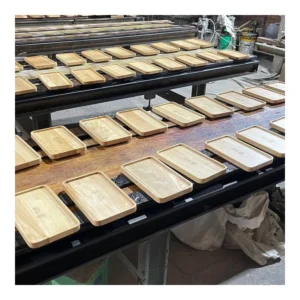 Wooden kitchenware batches at the factory