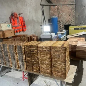 Wooden kitchenware batches at the factory