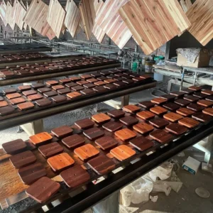Wooden kitchenware batches at the factory