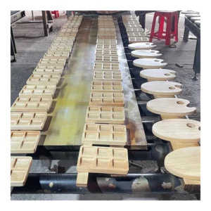 Wooden kitchenware batches at the factory