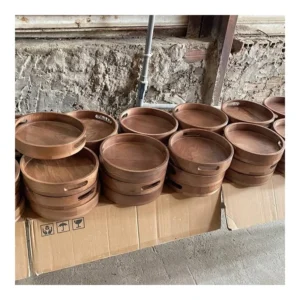 Wooden kitchenware batches at the factory