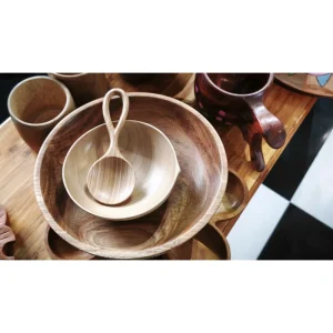 Wooden bowls and a spoon from the factory collection