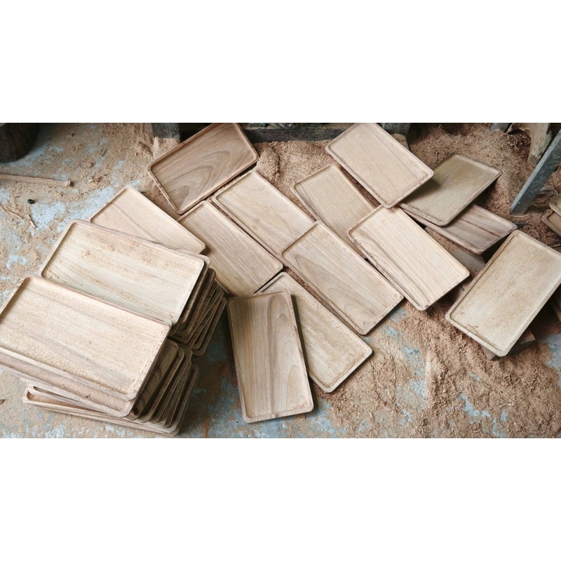 Rectangular wooden trays being prepared at the factory Rectangular wooden trays being prepared at the factory