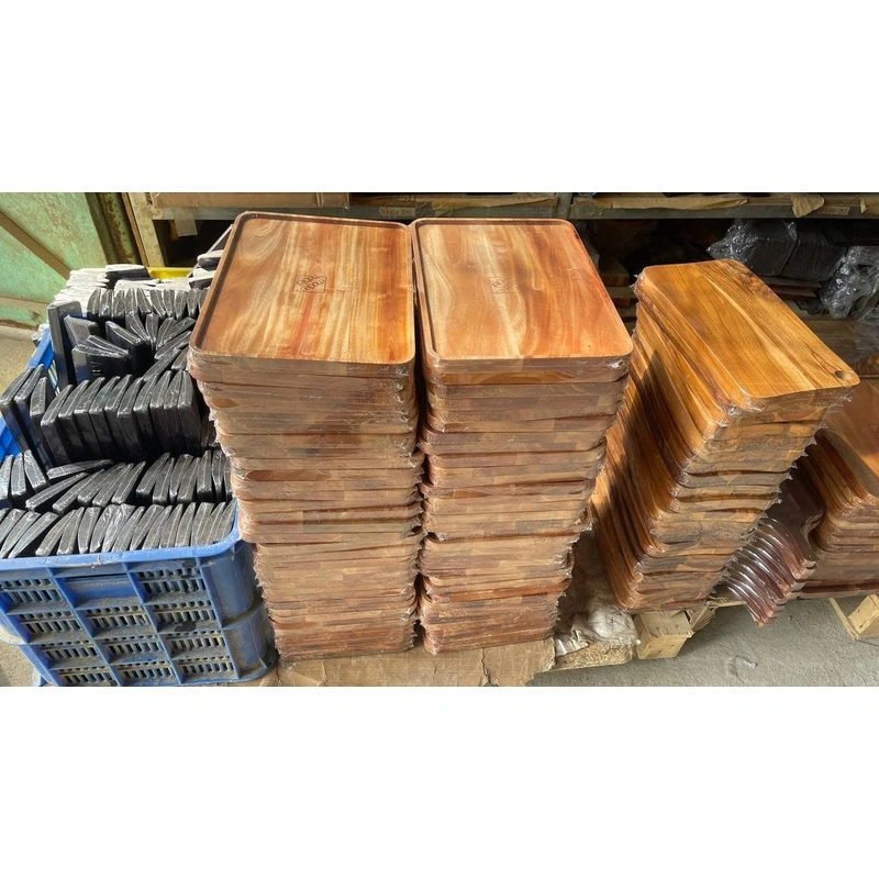 Wrapped wooden trays stacked in batches in the storage area Wrapped wooden trays stacked in batches in the storage area