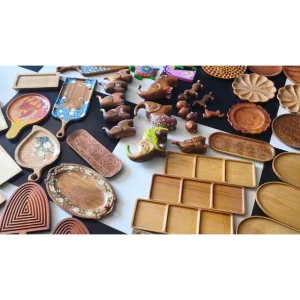 Textured Wood Coaster – Doussie Wood 3 Carved wooden trays in the factory collection