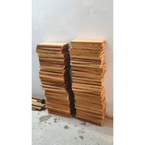 Textured Doussie Wood Tray 5 Rectangular wooden blanks stacked at the factory