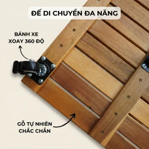 Underside construction and swivel casters of a wooden plant caddy