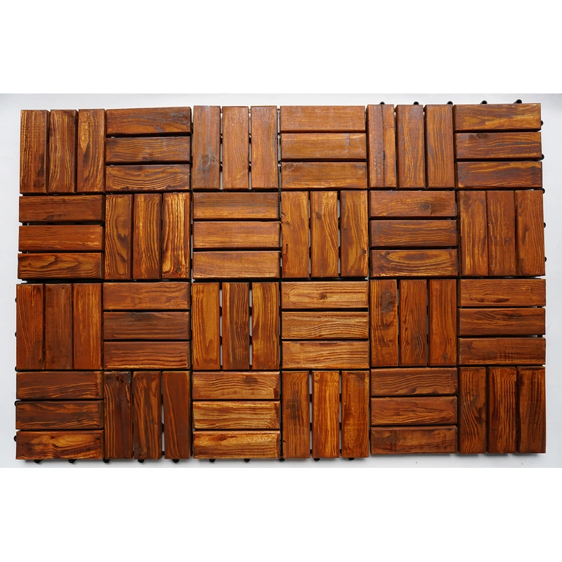 Hand-worked golden-brown wood grain across connected 12-slat acacia modules Hand-worked golden-brown wood grain across connected 12-slat acacia modules