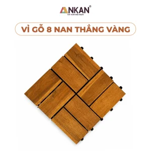 Premium 8-Slat Wooden Deck Tiles 4 Top view of an eight-slat natural wood interlocking tile