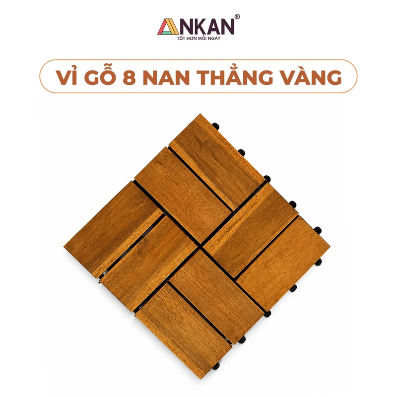 Top view of an eight-slat natural wood interlocking tile Top view of an eight-slat natural wood interlocking tile