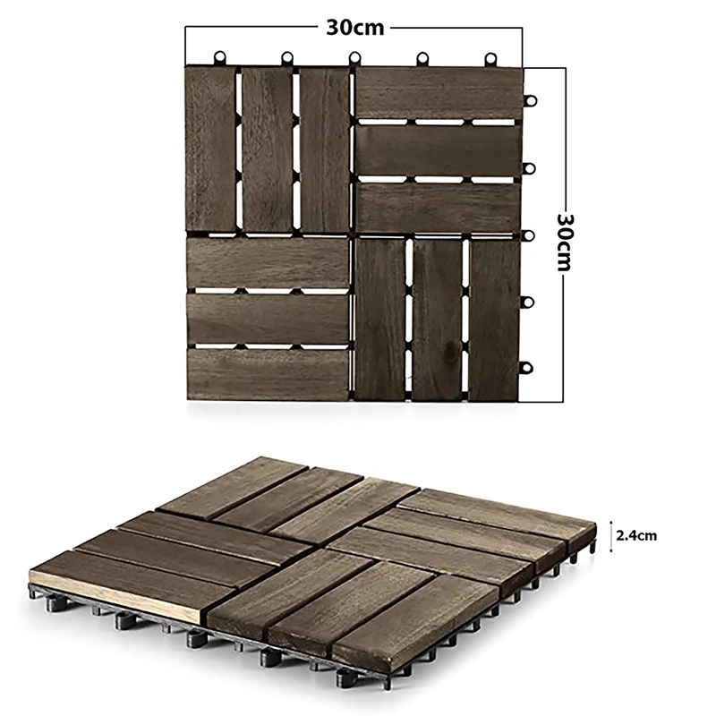 Acacia deck tile drawing showing 30 centimetre sides and tile height Acacia deck tile drawing showing 30 centimetre sides and tile height