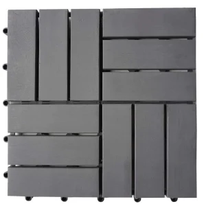 Outdoor Wood Decking Tiles - 12 Slats Grey 2 Grey-blue acacia tile with round interlocking connectors
