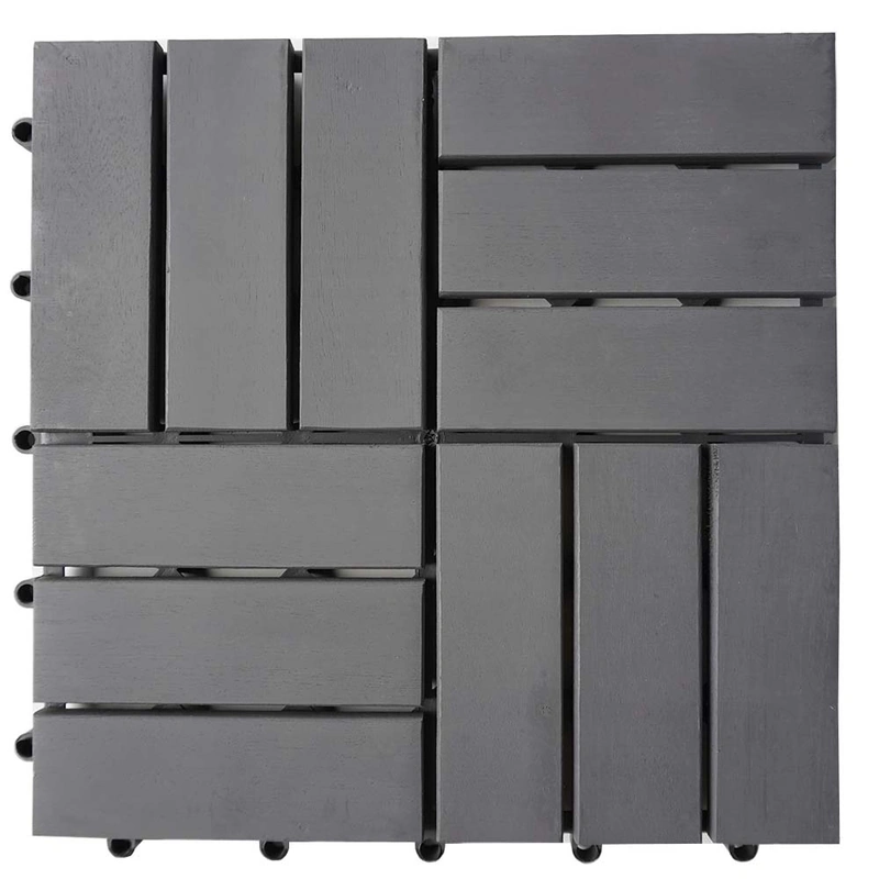 Outdoor Wood Decking Tiles - 12 Slats Grey 6 Grey-blue acacia tile with round interlocking connectors
