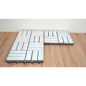 Outdoor Patio Tiles Over Concrete for Balcony 2 Connected white wood deck tiles showing the modular twelve-slat layout