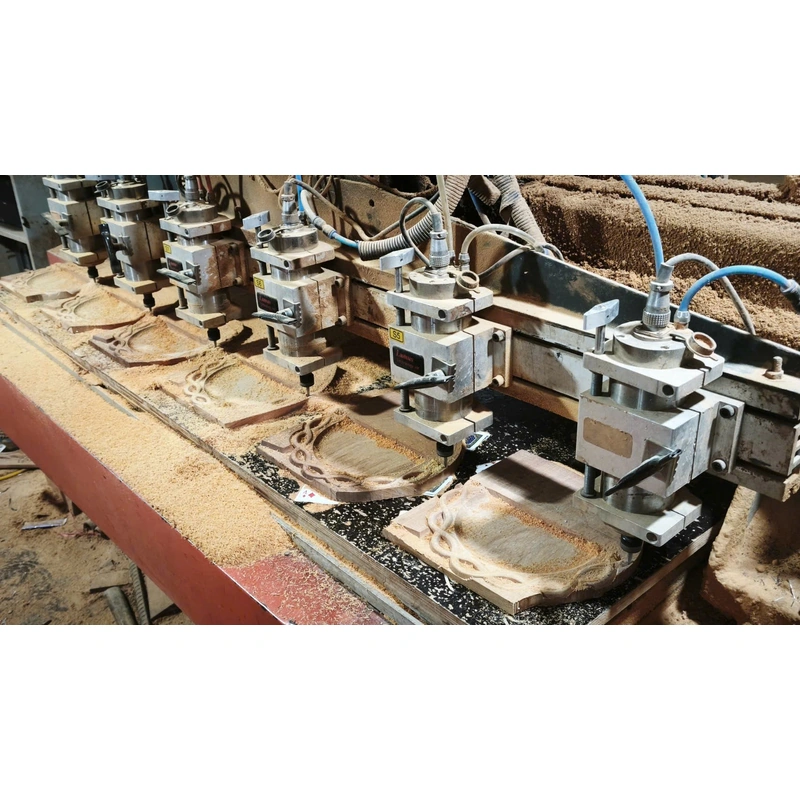 Round Doussie Wood Bowl – Doussie Wood 7 CNC equipment shaping decorative wooden trays at factory