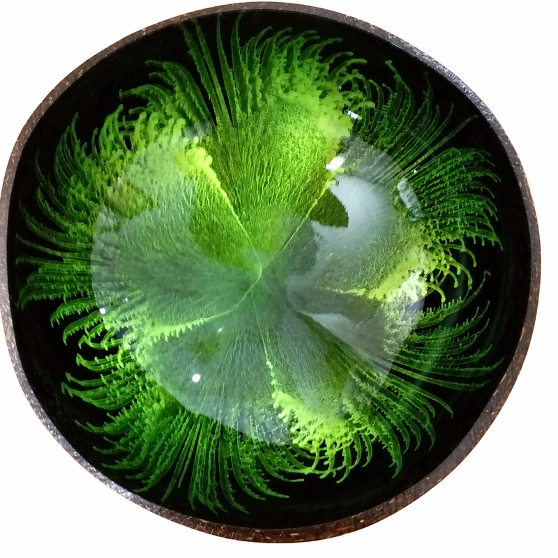 Green Feather Effect Lacquer Coconut Bowl green feather effect lacquer coconut bowl product view