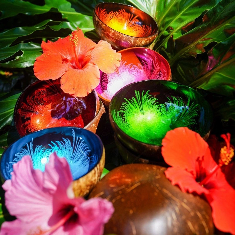 Blue Feather Effect Lacquer Coconut Bowl product family reference photograph