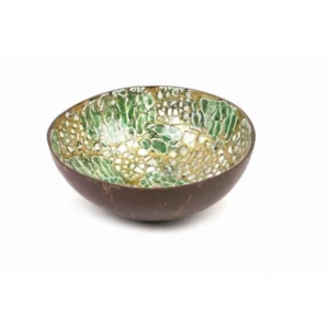 Green Gold Eggshell Coconut Bowl 1 Green eggshell bowl group reference; this shade and pattern differ from the featured sample.