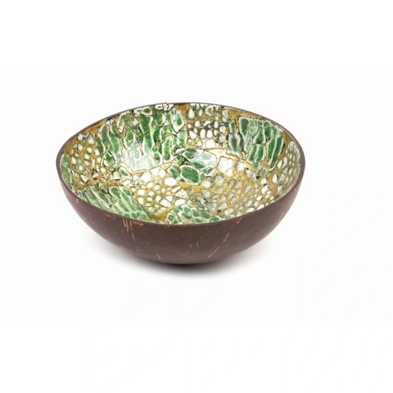 Green Gold Eggshell Coconut Bowl Green eggshell bowl group reference; this shade and pattern differ from the featured sample.