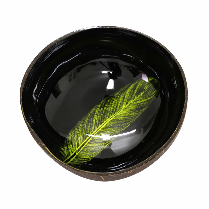 painted feather lacquer coconut bowl Green painted-feather colour reference; the featured sample is blue.