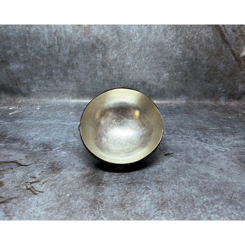 Silver Metallic Lacquer Coconut Bowl reference photograph. Silver-coloured lacquer coconut bowl reference; shell outlines and reflections vary. The collection photograph also includes separate blue, copper and gold-coloured finishes.
