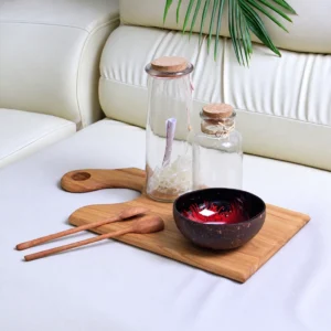 A second styled view of the red feather-effect finish; accessories are not included unless agreed.