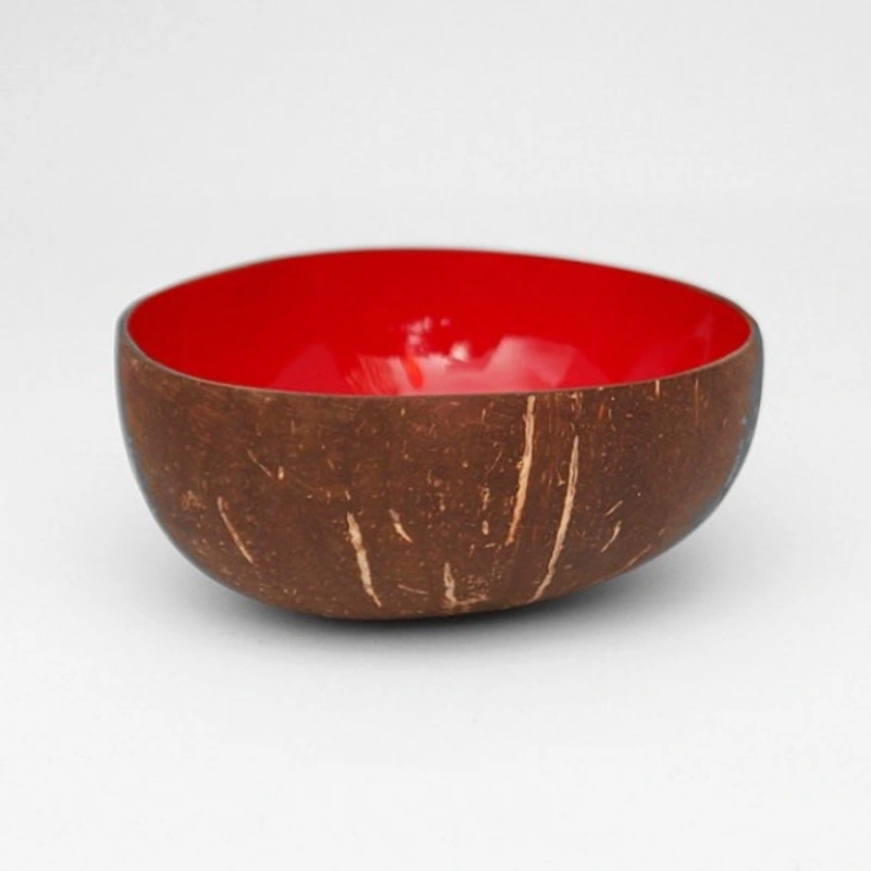 An angled view of the plain red interior and natural shell exterior.