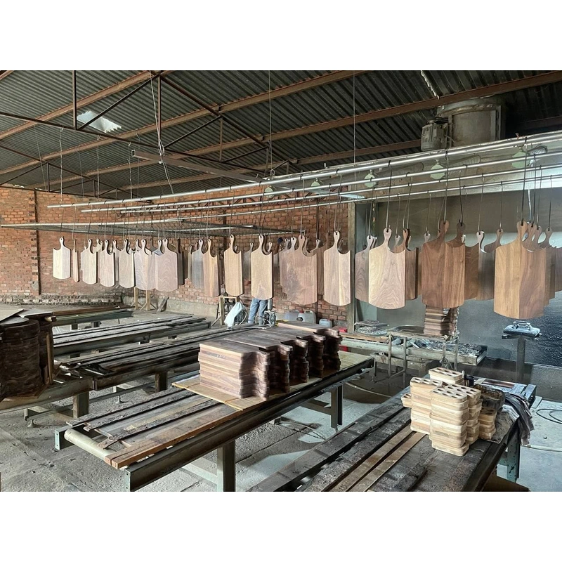 Wooden boards arranged during the production process