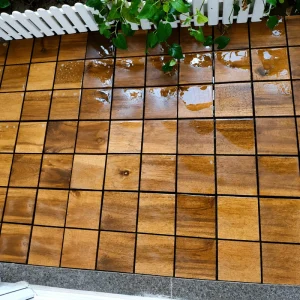 Nine-block golden acacia tiles beside plants and a white decorative border