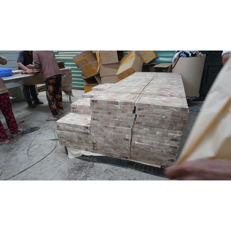Premium Wooden Herringbone cutting board 5 Wooden cutting boards stacked during production at the workshop