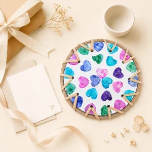 Heart-pattern shell inlay coaster in a gift and table styling setting